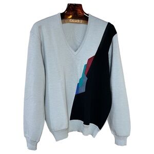 VTG St. Croix Knits Pure Wool & Ultrasuede V-neck Pullover Sweater Gray Size M